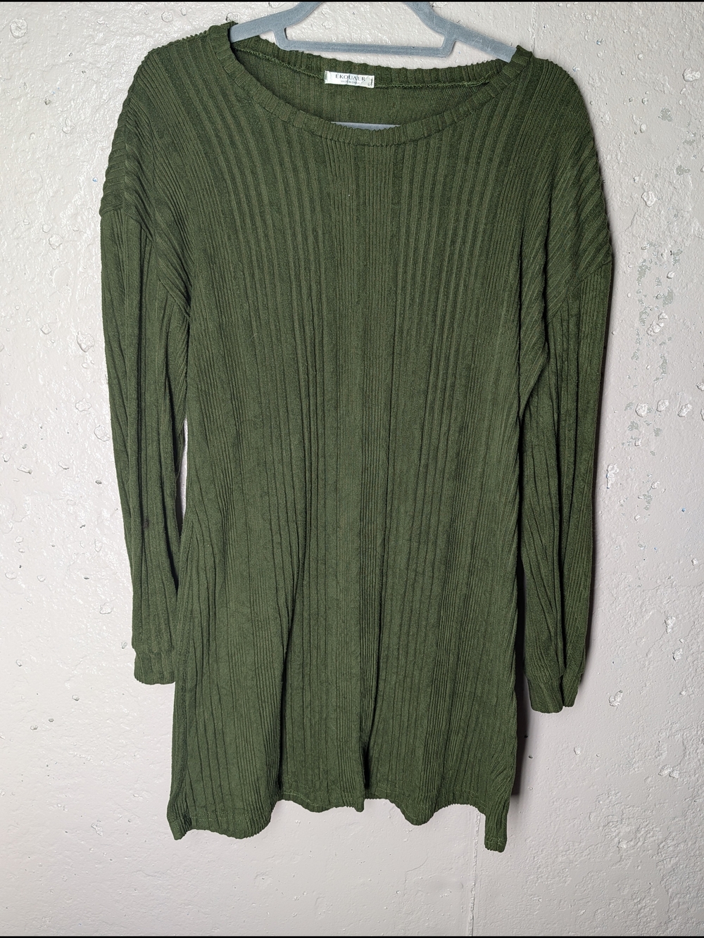 Olive Green Rib Knit Sweater Dress Soft Cozy Long Sleeve Size L